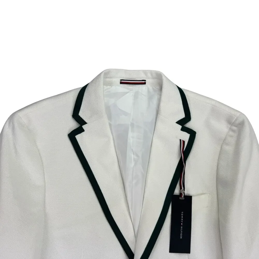 Tommy Hilfiger Mens Modern Fit Tipped Weave Sport Coat White Green 38S